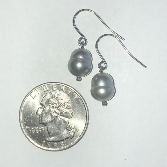 Honora Elegant Silver Gray Genuine Pearl Drop Earrings - Picture 2 of 7